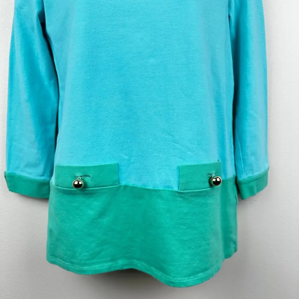 Kate Spade Knit Top Boatneck Color Block Turquoise Green Small Preppy Classic